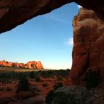 View through arch in Arches NP near Moab