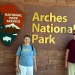 Julia and Sam at Arches NP near Moab on 106-degree day