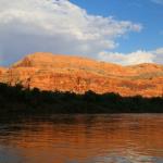 Late afternoon sun lighting canyon wall on Colorado River jet boat tour
