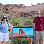 Julia and Sam at Delicate Arch lower view point in Arches NP near Moab